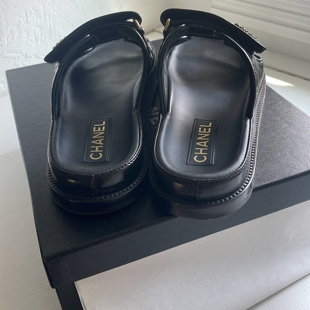 Size 40.5 CHANEL Black Lambskin DAD SLIDE sandals G45507 W/ receipt - Picture 5 of 16
